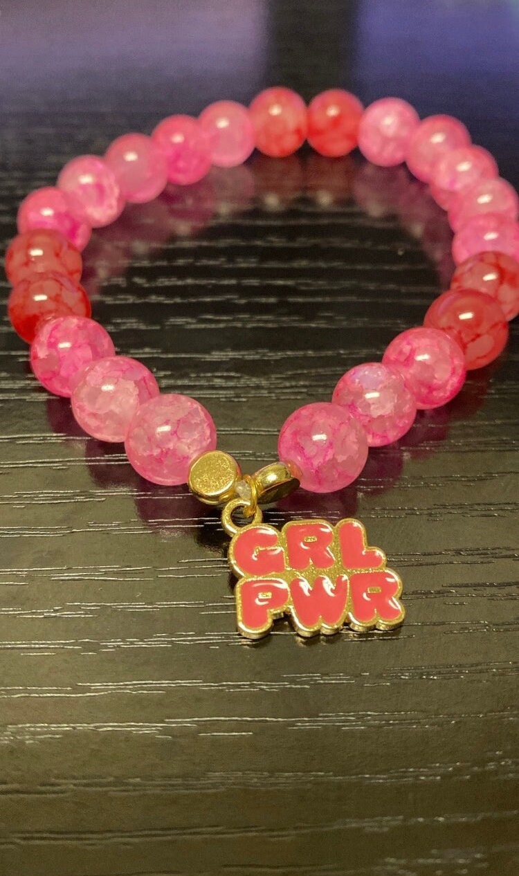Girl Power Bracelet| Feminist| Womens Rights| GRL PWR Charm| Punk Bead Stretch Bracelet | Gift for Her | LGBTQ | Ally Jewelry| With Her