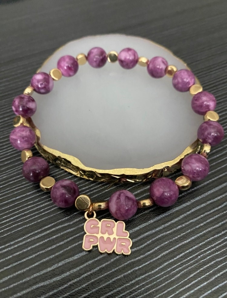 Girl Power Bracelet| Feminist| Womens Rights| GRL PWR Charm| Punk Bead Stretch Bracelet | Gift for Her | LGBTQ | Ally Jewelry| With Her