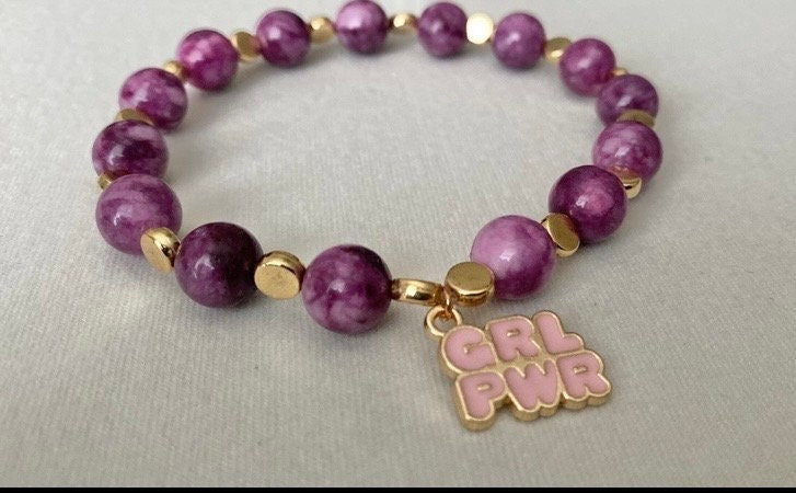 Girl Power Bracelet| Feminist| Womens Rights| GRL PWR Charm| Punk Bead Stretch Bracelet | Gift for Her | LGBTQ | Ally Jewelry| With Her