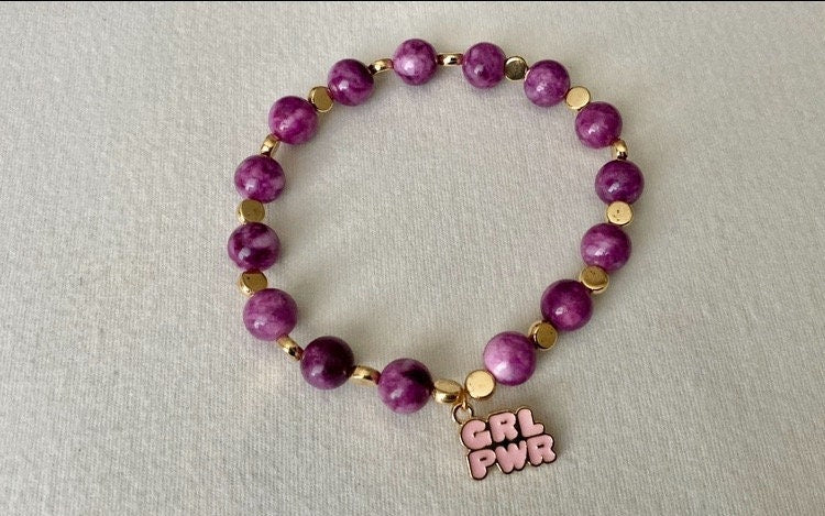 Girl Power Bracelet| Feminist| Womens Rights| GRL PWR Charm| Punk Bead Stretch Bracelet | Gift for Her | LGBTQ | Ally Jewelry| With Her