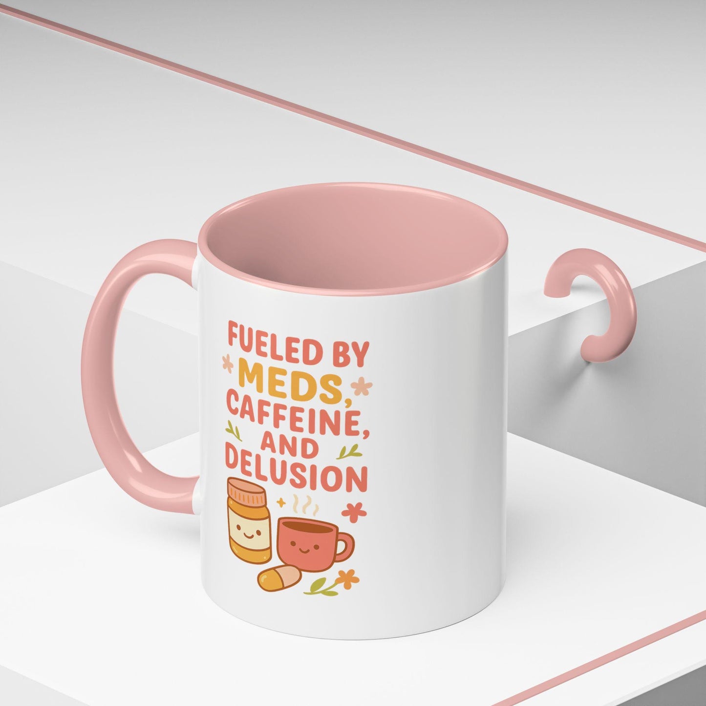 Fueled by Meds Accent Ceramic Mug| Funny Spoonie Chronic Illness Humor for Her| Gift for Coffee Lovers, Cute Mug for Home, Unique Tea Mug